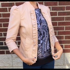 Ruffle vegan “leather” bomber jacket